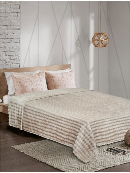 Κουβέρτα Fleece Μονή Madi Puffella Καφέ 160x220