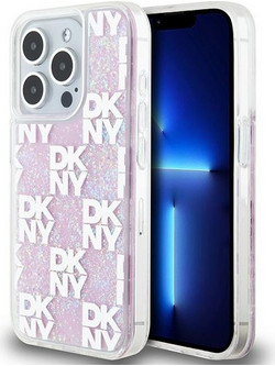 Etui DKNY Liquid Glitter Multilogo na iPhone 15 Pro - rozowe