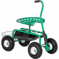 Outsunny Καρότσι Κήπου με Κάθισμα με Ρόδες έως 150 kg με Καλάθι για Μικρά Εργαλεία Κήπου Εργαστηριακό Καρότσι Κινητό Κάθισμα Κατεύθυνσης Ρυθμιζόμενο Ύψος Καθίσματος 46-59 cm Ρυθμιζόμενο Μέταλλο Καουτσ