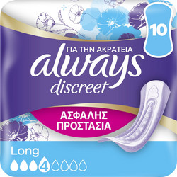 Always Discreet Pads Long Σερβιέτες Ακράτειας 4 Σταγόνες 10τμχ