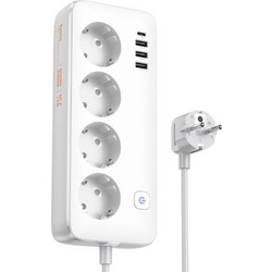 Πολύπριζο Ασφαλείας 4 Θέσεων με 3 USB-A, 1 USB-C και Διακόπτη Hoco AC21 - ΛΕΥΚΟ