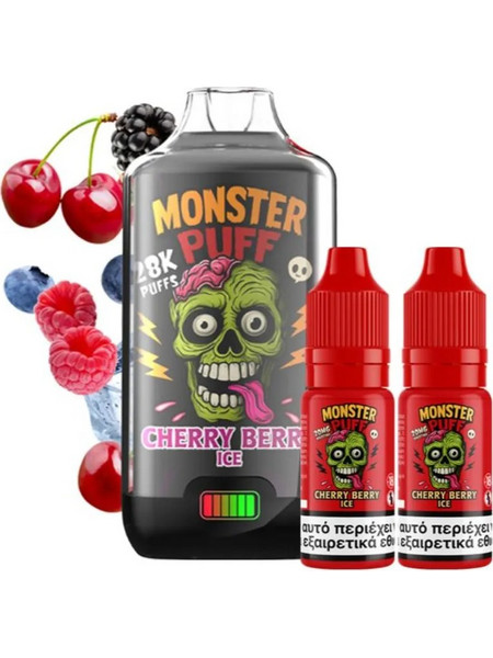 Monster Puff 28K Kit Cherry Berry Ice Συσκευή 2ml + 2x10ml 20mg