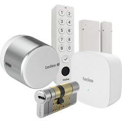 Tedee Set GO2 Alu Silver, Bridge Keypad + Door Sensor White, EXXO