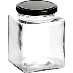 TEMNO Βάζο Mini Γυάλινο Τετράγωνο Με Μαύρο Καπάκι 270ml