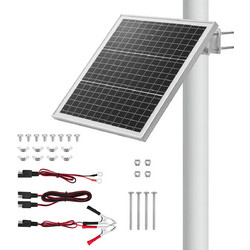VEVOR Ηλιακός φορτιστής συντήρησης μπαταρίας 20W 12V με ενσωματωμένο ελεγκτή και ρυθμιζόμενη βάση ιστού 0-60 IP67, για πύλες, φράχτες, αγρόκτημα και κήπο, για ιστούς 40-80 mm LGXLNZMPPT12P3M14001Y3