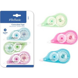 BEBASIC BEBASIC σετ διορθωτική ταινία S063, 5mm x 12m, μπλε/πράσινη/ροζ, 3τμχ