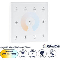 GloboStar 73160 T12 SKYDANCE Ασύρματο DMX512 Επιτοίχιο Χειριστήριο RF 2.4Ghz 4 Group για όλα τα SKYDANCE DMX512 Controller AC 100-240V Max 0.1A - IP20 Μ8.5 x Π8.5 x Υ3.5cm