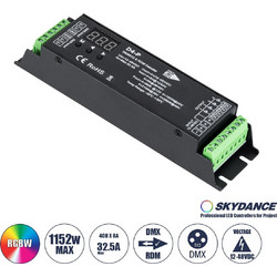 GLOBOSTAR SKYDANCE-D4-P 70669 DC DMX Master Dimmer / Controller / Decoder Υψηλής Ταχύτητας με 4 x 8A 384W Κανάλια 12-48V 32.5A 1152W Max IP20 - DMX512 & RDM - Μ17.5 x Π4.5 x Υ2.8cm