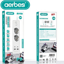 Aerbes Πολύπριζο 2 Θέσεων με 2 USB-A, 2 USB-C, Διακόπτη και Καλώδιο 2m AB-PC01