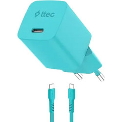 Ttec 2SCG45CN Φορτιστής με Καλώδιο USB-C με Θύρα USB-C 45W Quick Charge 3.0 & Power Delivery Neon Blue