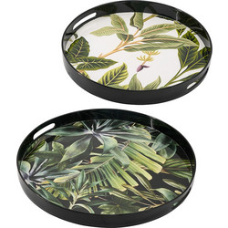 Artekko Leafs Δίσκος Πλαστικός Μάυρο/Πράσινο Σετ/2 (37.5x37.5x4.5)cm