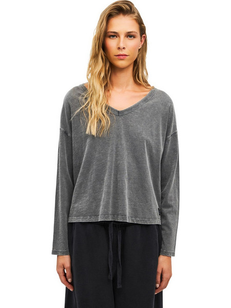 DIRTY LAUNDRY W V NECK RELAXED LONGSLEEVE TOP - DLWL000064-VINT GREY
