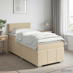 vidaXL Κρεβάτι Box Spring με Στρώμα Κρεμ 90 x 200 cm Ύφασμα 3451127