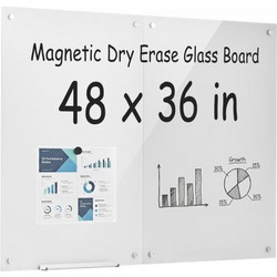 VEVOR Glass Dry Erase Board 2 Pack 900 x 600 mm Λευκός μαγνητικός λευκός πίνακας, επιτοίχιος, χωρίς πλαίσιο, χοντρό γυαλί, με μαρκαδόρους, μαγνήτες και γόμα, για γραφείο, σχολική τάξη, μελέτη στο σπίτ