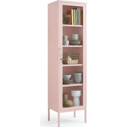 STEELEN COLOR Μεταλλική Ντουλάπα - Βιβλιοθήκη 50x35x190cm Πάχους 0.8mm Εσωτερικού Χώρου με Πόδια με Τζάμι Baby Pink