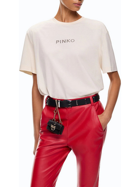 PINKO STREPITOSO T-SHIRT JERSEY LOGO 105526A3KJ-CL4 Biege