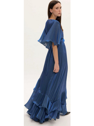 Ciel Concept Fall For You Long Ruffle Maxi Φόρεμα Μπλε