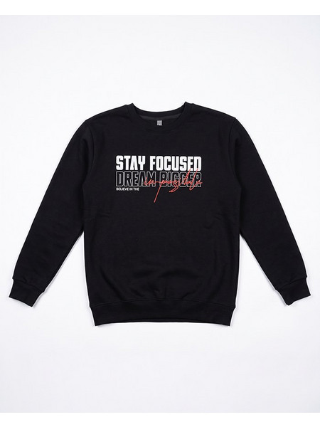 Ανδρική μπλούζα φούτερ με logo Stay Focused - Μαύρο