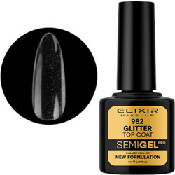 Elixir Semigel 982 Top Coat Glitter Ημιμόνιμο Βερνίκι Νυχιών