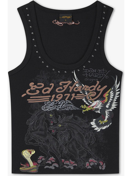 ED HARDY Women Battle Vest Top - BLACK - ED6067