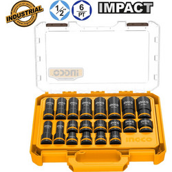 Ingco Σετ Καρυδάκια Μακριά + Κοντά Impact-Αέρος 1/2" (20 τεμ) - HKISSD12206L
