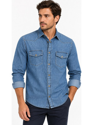 Frank Tailor Ανδρικό Πουκάμισο Τζιν FT-788 Dark Blue