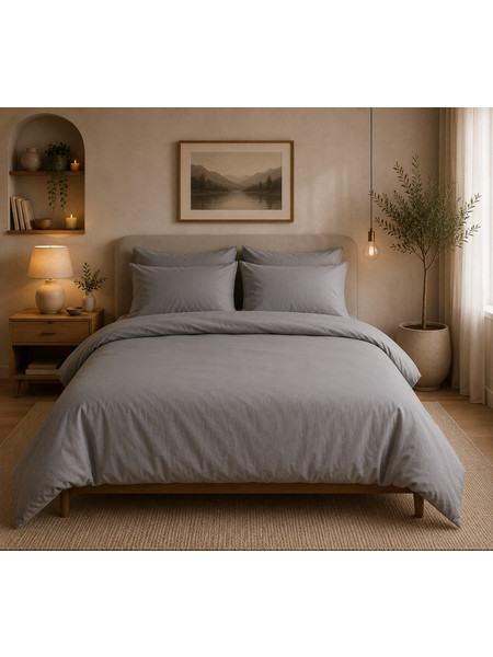 Σετ Παπλωματοθήκη Μονόχρωμη Σχ. Rainbow poly/cotton Grey 220x240cm Flamingo