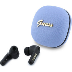 Guess PU Grained Script Metal Logo Enc TWS Ακουστικά Bluetooth In Ear Light Blue