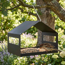 vidaXL Κρεμαστή ταΐστρα πουλιών Ατσάλι Μαύρο 30 x 23 x 23 cm