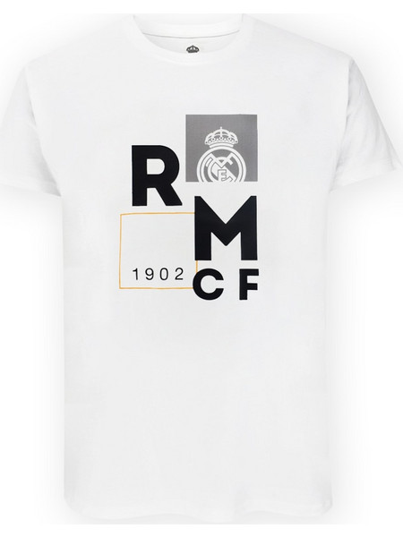Real Madrid CF Official T-Shirt - White Minimalist 'RMCF' Block Print - Size M (RM1CE110)