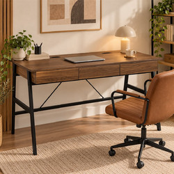 Γραφείο Με 3 Συρτάρια & 2 Ντουλάπια (140x55x75) Spitishop Nuez Walnut/Black