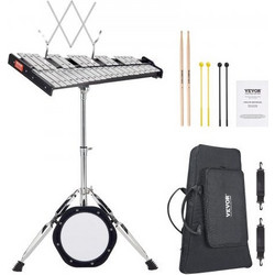 VEVOR 32 Note Glockenspiel Xylophone Bell Kit, Professional Percussion Instrument Set with Mallets, Drum Sticks, Music Stand, 203mm / 8" Practice Pad, Adjustable Stand and Carrying Bag for Students &