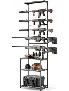VEVOR Gun Rack, Floor Standing, Indoor Rifle Shotgun Rack Stand with Storage Shelf, for Wall Mount Gun Display Stand, Holds up to 5 Rifles, Heavy Duty Steel, for Home Garage Hunting Long Guns Storage