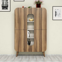 Multi Purpose Cabinet Mine Walnut, Cream Melamine Coated Particle Board 93x31.8x144 cm