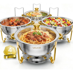 VEVOR Σετ 4 σκευών μπουφέ Chafing Dish 5,7 L από ανοξείδωτο ατσάλι με γυάλινο καπάκι και θήκη καυστήρα YXKCLJSBXGGHMMRKM001V0