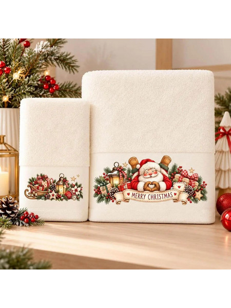 Σετ χριστουγεννιάτικες πετσέτες Santa Claus 100% βαμβάκι πεννιε 500gsm
