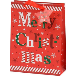 Χριστουγεννιάτικη τσάντα δώρου Merry Christmas κόκκινη 18x8x24εκ (Kaemingk) (KM-371782-1)