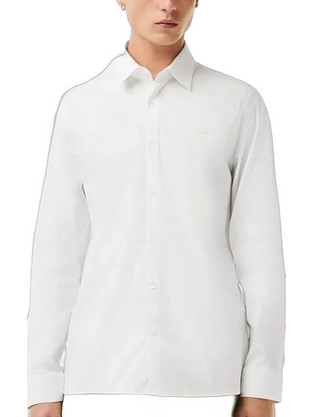 Lacoste Ανδρικό Πουκάμισο Βαμβακερό Μακρυμάνικο Slim Fit Λευκό 3CH5253-001