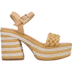 Nine West CINKA Γυναικεία Πέδιλα Δερμάτινα Μπεζ με Χοντρό Πολύ Ψηλό Τακούνι και Φιάπα 01-110