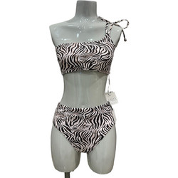 Lida Bikini Set με Έναν Ώμο Ψηλόμεσο Animal Print Λευκό Μαύρο 9-2125