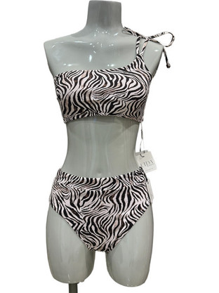 Lida Bikini Set με Έναν Ώμο Ψηλόμεσο Animal Print Λευκό Μαύρο 9-2125