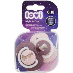 Lovi Night & Day Dynamic Ανατομικές Ορθοδοντικές Πιπίλες Σιλικόνης Νυκτός 6-18m Girl 2τμχ