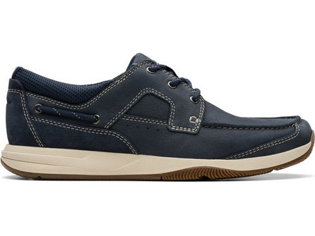 Clarks Sailview Lace Ανδρικά Μοκασίνια Boat Shoes Δερμάτινα Navy Μπλε 26176972