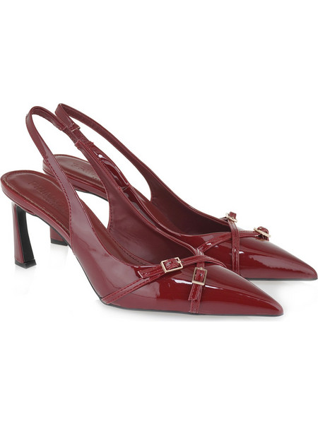 Kalista Γόβες Slingback Λουστρίνι με Λεπτό Ψηλό Τακούνι Μπορντό 10603