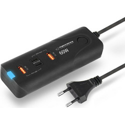 Esperanza EZC109 Βάση Φόρτισης με 2 Θύρες USB-A & 2 Θύρες USB-C 60W Power Delivery Black