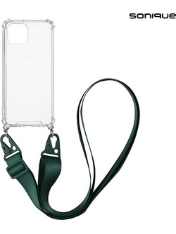 Sonique Strap Back Cover Transparent / Dark Green (iPhone 13 mini)