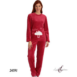 Lydia Σετ Γυναικείες Πιτζάμες Χειμωνιάτικες Fleece Κόκκινες 24591