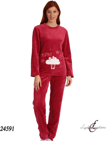 Lydia Σετ Γυναικείες Πιτζάμες Χειμωνιάτικες Fleece Κόκκινες 24591