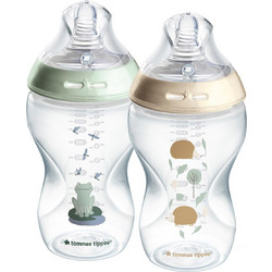 Tommee Tippee Natural Start Σετ Πλαστικά Μπιμπερό με Θηλή Σιλικόνης κατά των Κολικών 3+ Μηνών Beige Mint Green 340ml