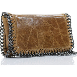 Passaggio Leather Γυναικείο Τσαντάκι Χιαστί Δερμάτινο Καφέ με Αλυσίδα 5807-KR-32